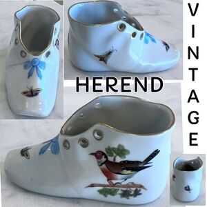 Herend Vintage Porcelain Hand painted Baby Shoe Bird Bow Butterfly 1957on bottom